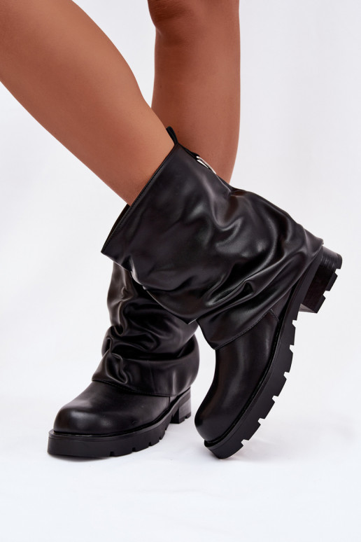 Insulated Women's Ankle Boots With Wrinkled Shaft Black Gracine