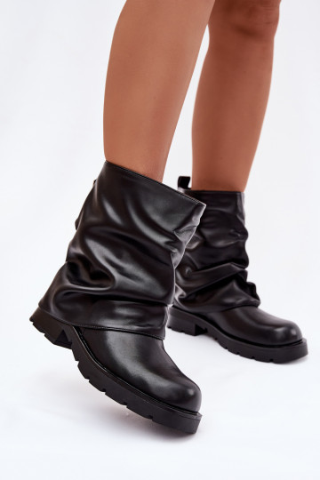 Insulated Women's Ankle Boots With Wrinkled Shaft Black Gracine 2