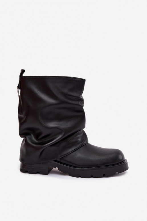 Insulated Women's Ankle Boots With Wrinkled Shaft Black Gracine