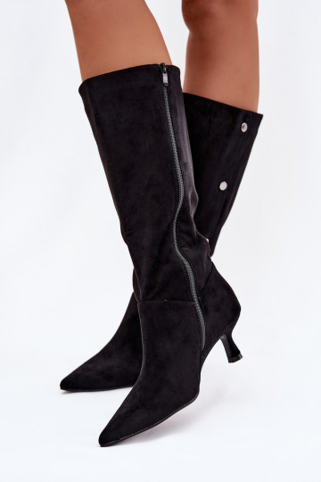 Women's Boots On Heel With Decorative Details Black Hovelle
