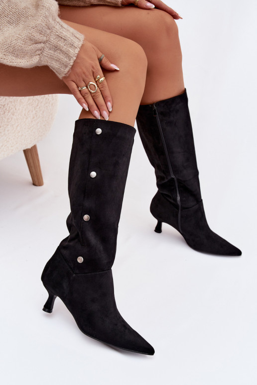 Women's Boots On Heel With Decorative Details Black Hovelle