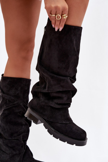 Women Ankle Boots Insulated Slip On With Wrinkled Shaft Black Ilvessa 2