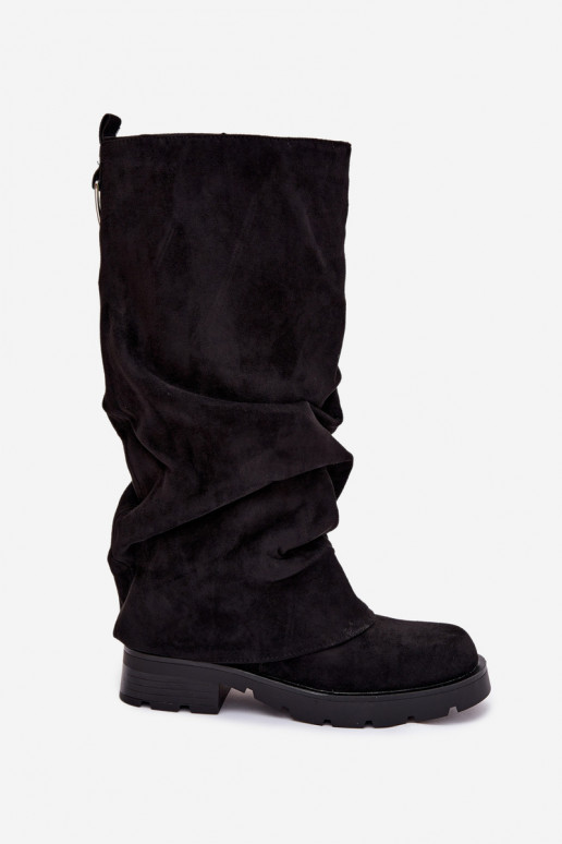 Women Ankle Boots Insulated Slip On With Wrinkled Shaft Black Ilvessa