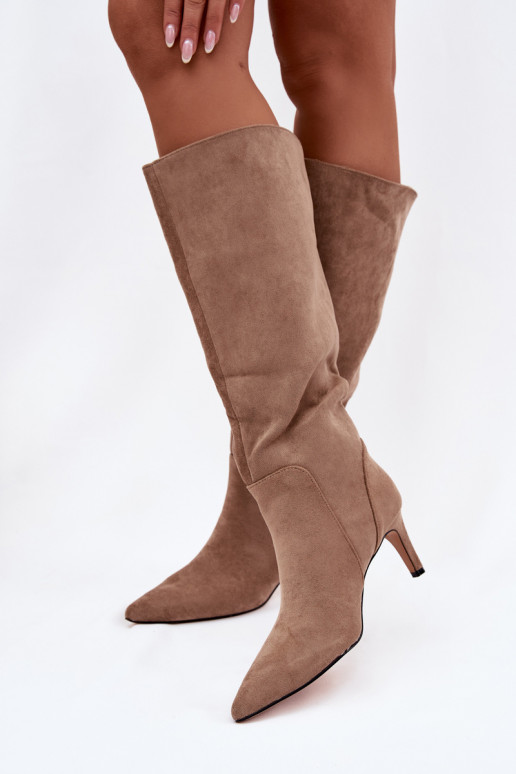 Women's Boots On Heel Insulated With Eco Suede Dark Beige Arelisse