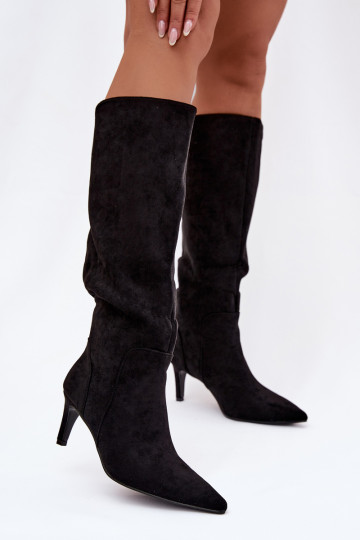 Women High Heel Insulated Ankle Boots With Eco Suede Black Arelisse