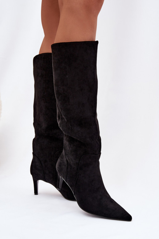 Women High Heel Insulated Ankle Boots With Eco Suede Black Arelisse