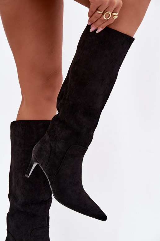 Women High Heel Insulated Ankle Boots With Eco Suede Black Arelisse