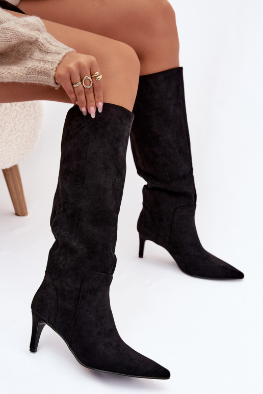 Women High Heel Insulated Ankle Boots With Eco Suede Black Arelisse