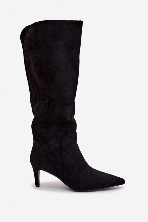 Women High Heel Insulated Ankle Boots With Eco Suede Black Arelisse
