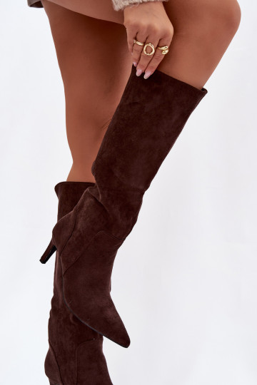 Women's High Heel Boots Warm with Eco Suede Chocolate Arelisse