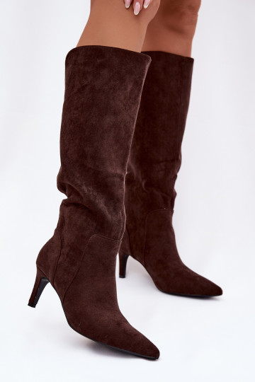Women's High Heel Boots Warm with Eco Suede Chocolate Arelisse 2