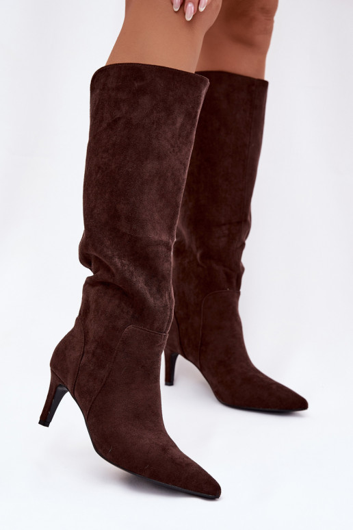 Women's High Heel Boots Warm with Eco Suede Chocolate Arelisse