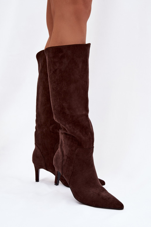 Women's High Heel Boots Warm with Eco Suede Chocolate Arelisse