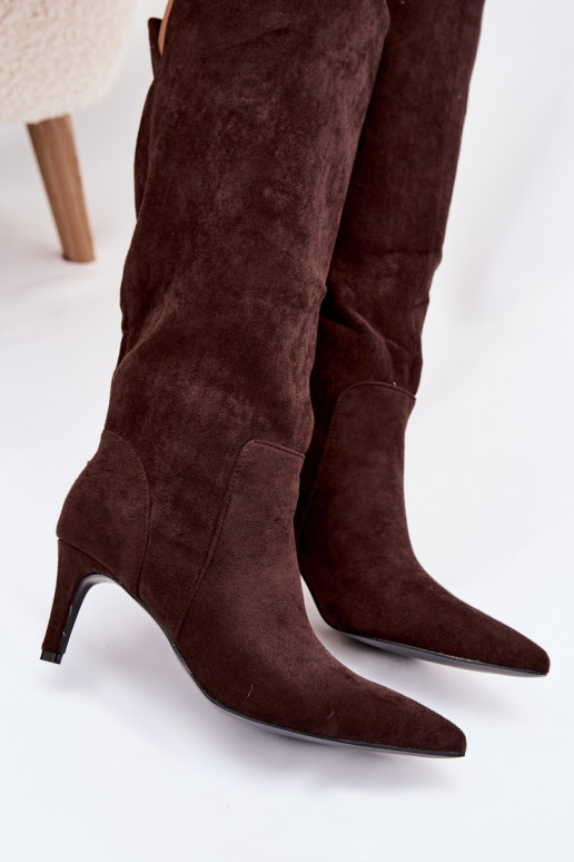 Women's High Heel Boots Warm with Eco Suede Chocolate Arelisse