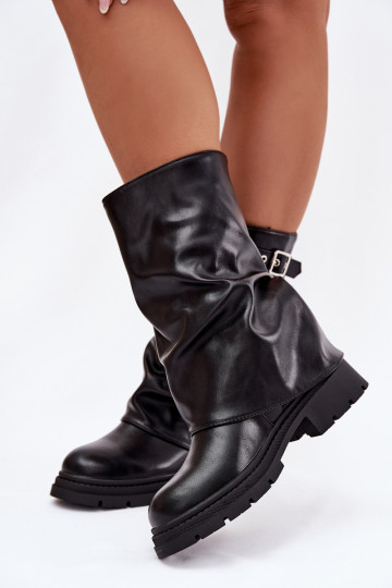 Women's Boots with Turned Shaft Lined with Buckles Black Salarie 2