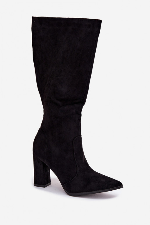 Women's Heeled Boots Made of Eco Suede Lined Black Narille