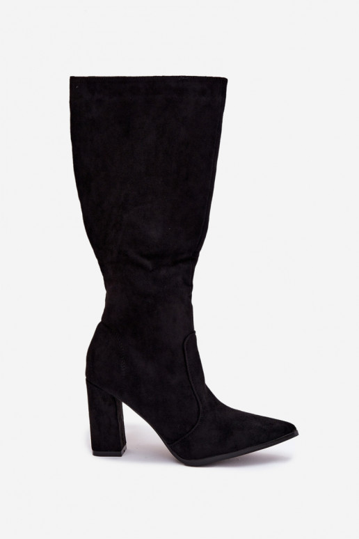 Women's Heeled Boots Made of Eco Suede Lined Black Narille