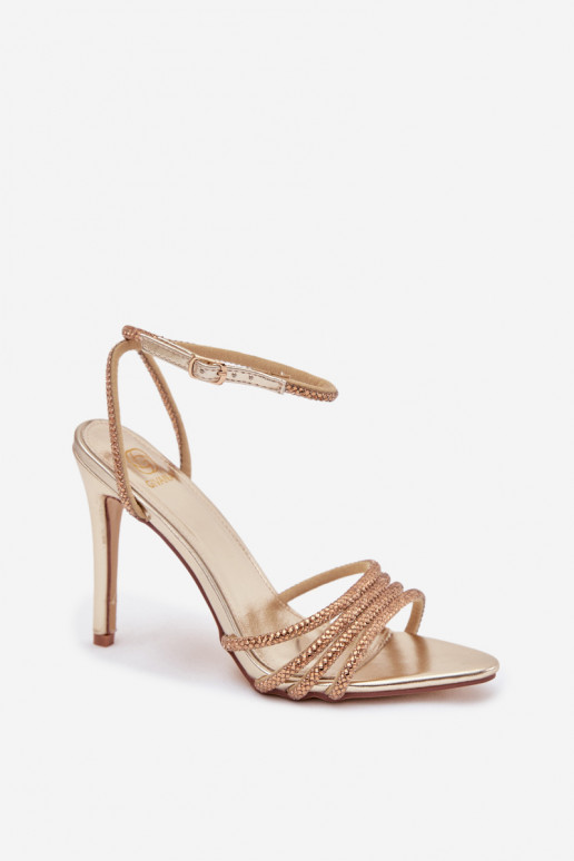 Rosavie Gold High Heel Sandals with Crystals