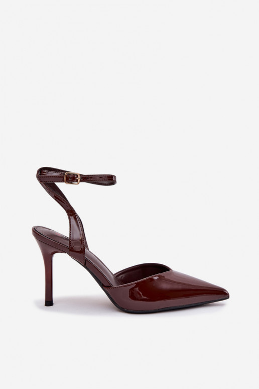 Lacquered High Heels With Open Heel Chocolate Laretta