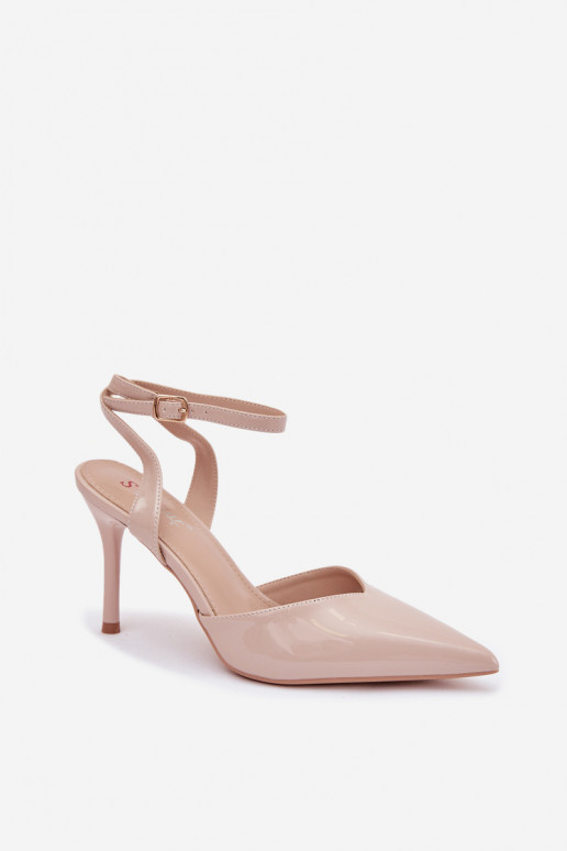 Lacquered High Heels with Open Heel Beige Laretta