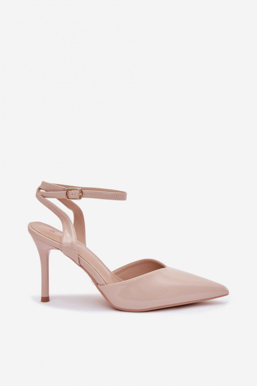 Lacquered High Heels with Open Heel Beige Laretta