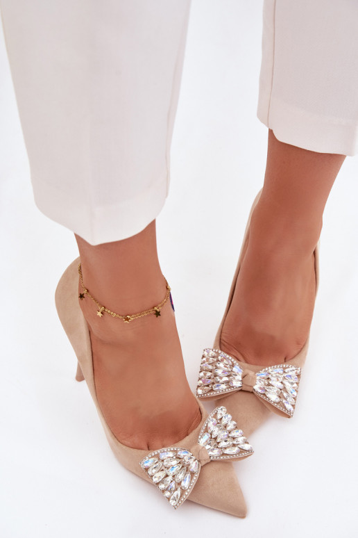 High heels with bow and crystals Beige Marivine
