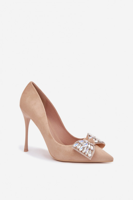 High heels with bow and crystals Beige Marivine