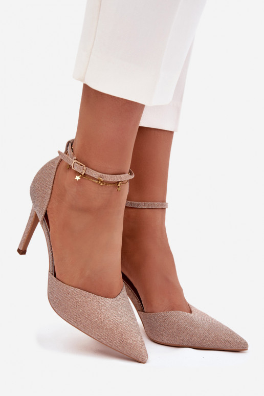 Shiny heels with strap champagne Joranne