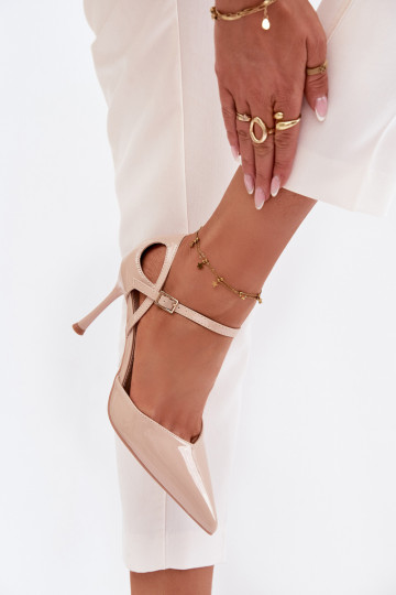 Patent leather heels with strap beige Tarilin