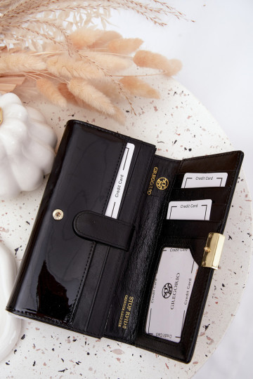 Lacquered Ladies Wallet with Little Beads Black Selavie 2