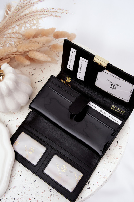 Lakierowany Portfel DamskiwithDrobinkami Czarny Selavie