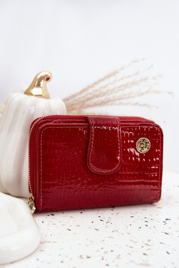 Lacquered Ladies Wallet With Embossing Red Rivonna