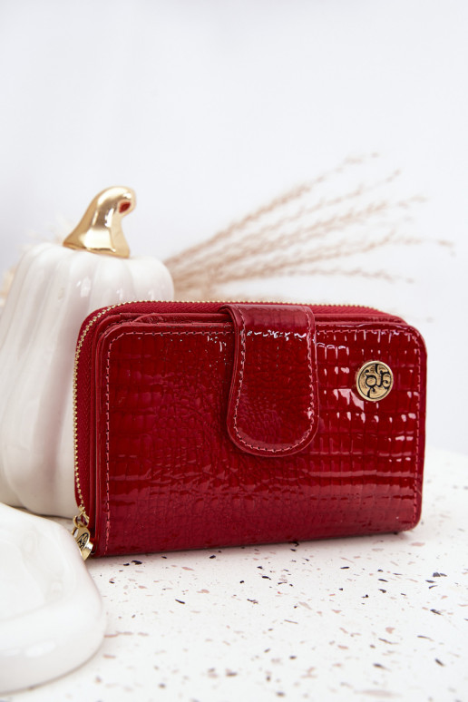 Lacquered Ladies Wallet With Embossing Red Rivonna