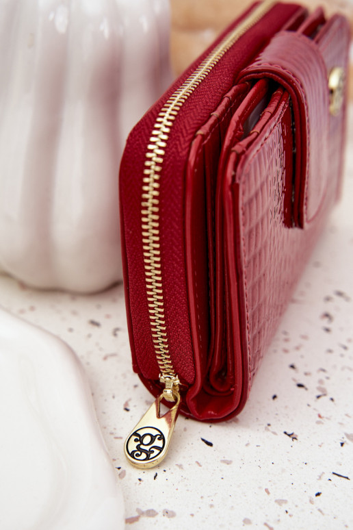 Lacquered Ladies Wallet With Embossing Red Rivonna