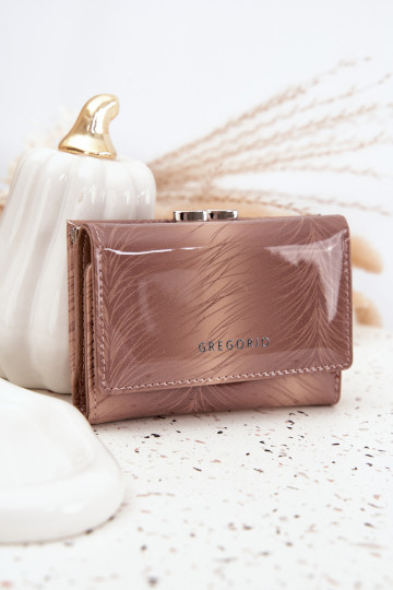 Lacquered Women's Wallet With Tiny Details Beige Cermina