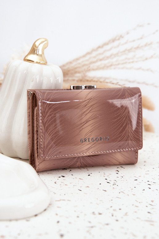 Lacquered Women's Wallet With Tiny Details Beige Cermina