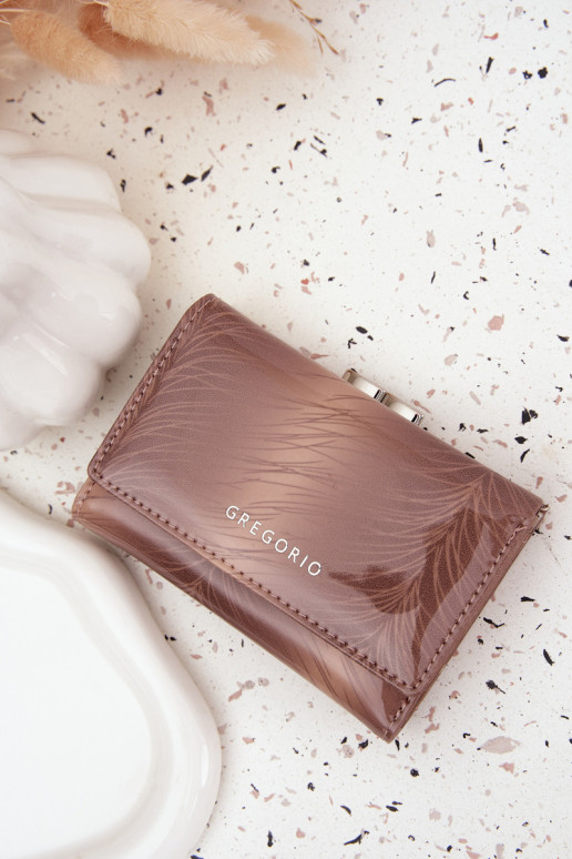 Lakierowany Portfel DamskiwithDrobinkami Beżowy Cermina