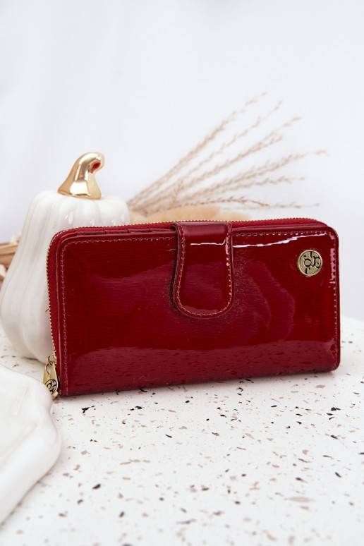 Glossy Ladies Wallet with Gold Detail Red Evlinne