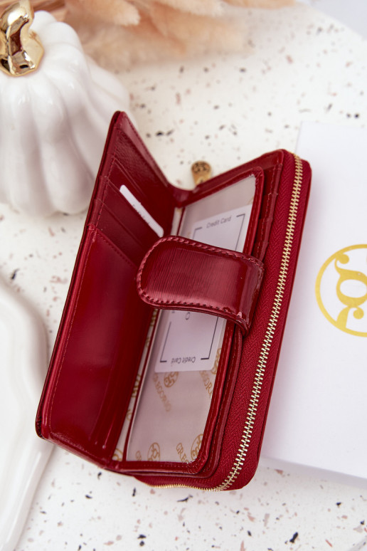 Glossy Ladies Wallet with Gold Detail Red Evlinne