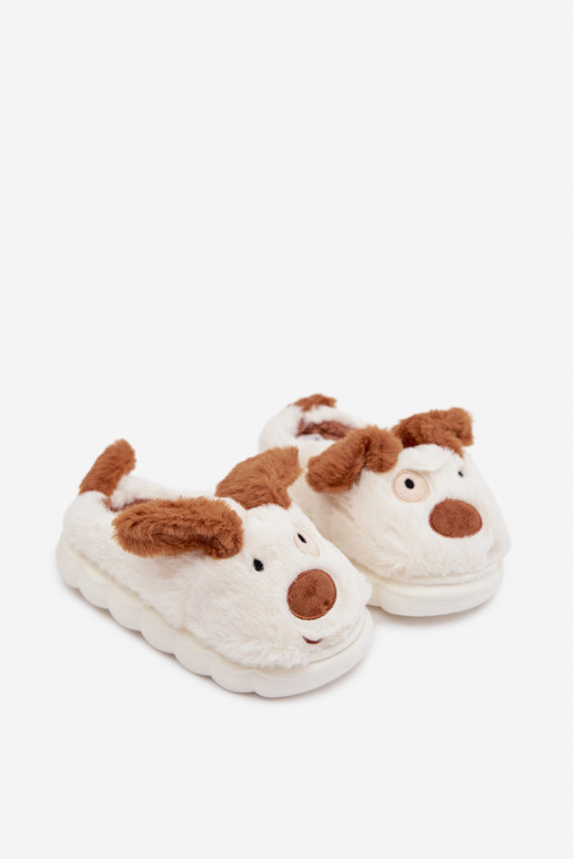 Children's Furry Slippers Puppies Brown Farnise