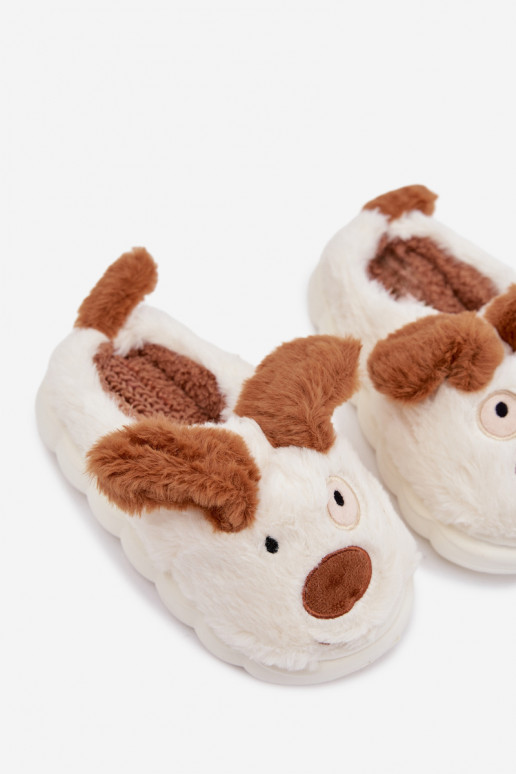 Children's Furry Slippers Puppies Brown Farnise