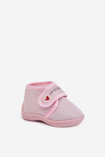 Kids slippers with velcro stripes light pink Lavelle