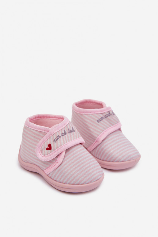Kids slippers with velcro stripes light pink Lavelle