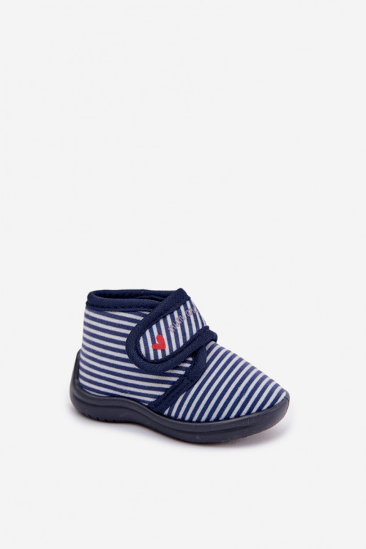 Children's slippers with Velcro striped navy Lavelle