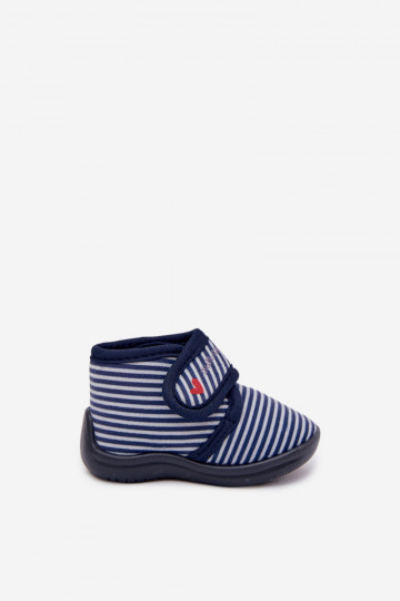 Children's slippers with Velcro striped navy Lavelle 2