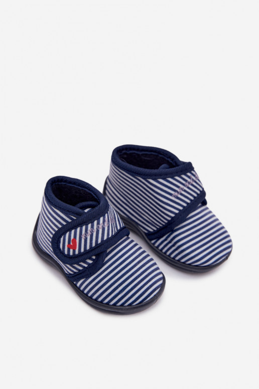 Children's slippers with Velcro striped navy Lavelle
