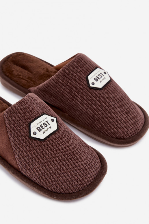 Men's Slippers With Embroidery Brown Presine