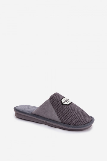 Men's slippers with embroidery gray Presine