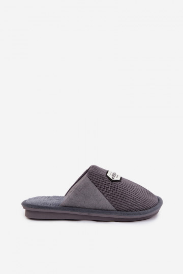 Men's slippers with embroidery gray Presine 2
