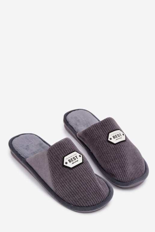Men's slippers with embroidery gray Presine